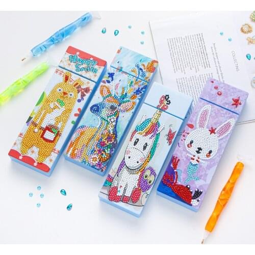 5d DIY Diamond Painting Pencil Case Cartoon Animal Special Shaped Diamond Embroidery Tool Stationery Box Christmas Gift