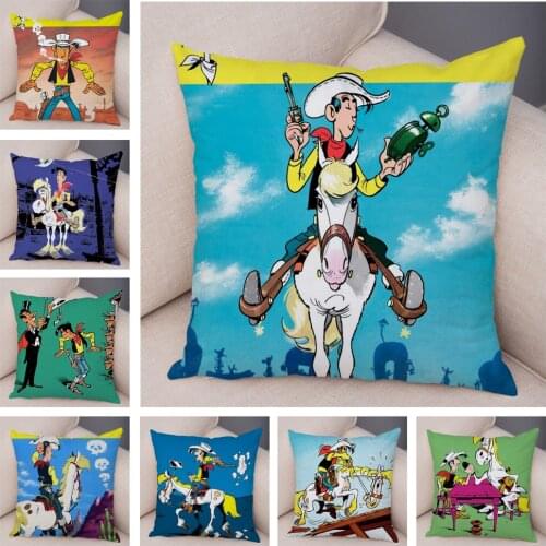 Lucky Luke Pillowcase Decor Cartoon Anime Print Pillow Case Soft Plush Cushion Cover for Sofa Home Children Room Car 45x45cm