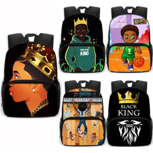 13 Inch Cartoon Black Boys School Bag Afro Kids Kindergarten Backpacks Cute Children Schoolbag Large Capability Knapsack Gift
