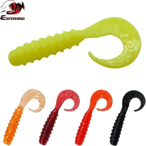 ESFISHING Lures Fishing Soft Bait Coil Tail Grub 55m 10pcs Silicone Bait Fishing Tackle Squid Lure