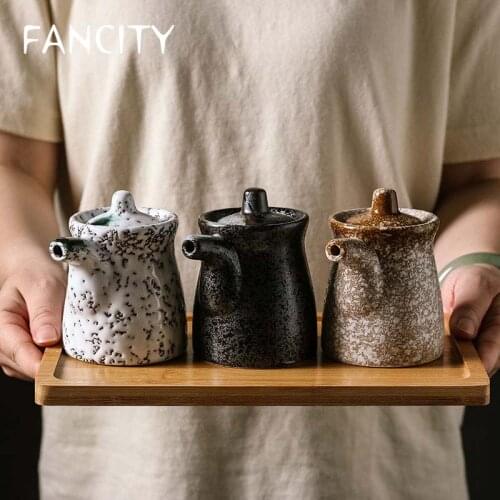 FANCITY Yuanye Japanese seasoning pot sushi tableware soy sauce pot Japanese seasoning bottle retro vinegar pot ceramic seasonin