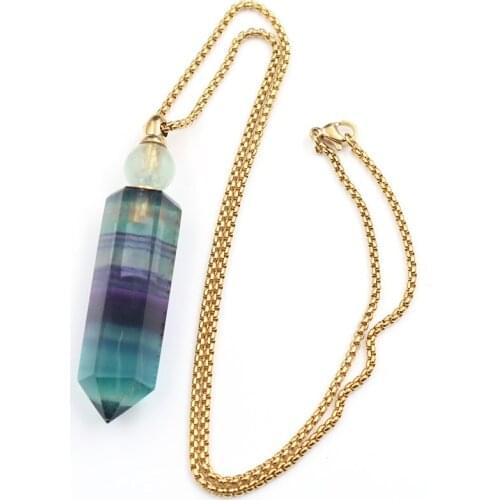 FYJS Unique Light Yellow Gold Color Hexagon Prism Fluorite Stone Pendant Perfume Bottle Necklace Modern Accessories