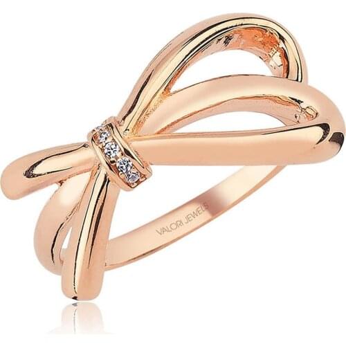 Valori Jewels Shiny Ribbon, Zirconia White Gemstone, Rose Gold Plated, Sterling Silver Ring