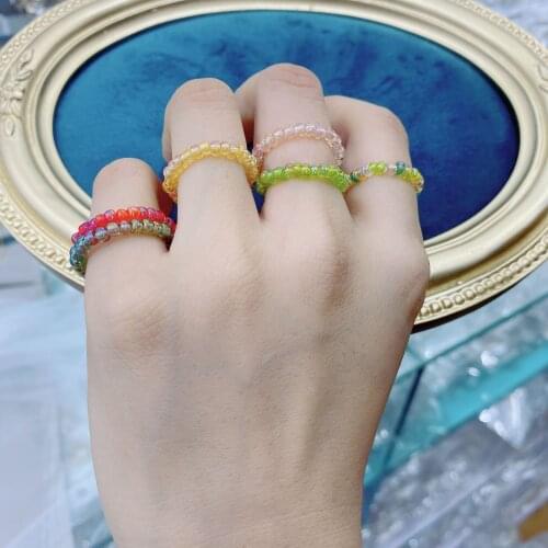 Bohemia Style Round Bead Strand Finger Ring Handmade Creative Band Ring Cocktail Party Womens Ring Fashion Women Jewelry