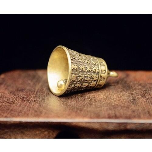 100% Brass Handicraft Die-casting Scripture Bell Car Button Wind Bell Tibetan Bronze Bell Creative Gift Home Decoration Pendant
