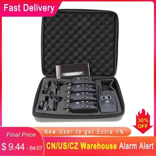Lixada Wireless Digital Fishing LED Alarm Alert Set 4 Fishing Bite Alarm + 1 Receiver with LCD Screen Indicator + 4 Chain Hanger