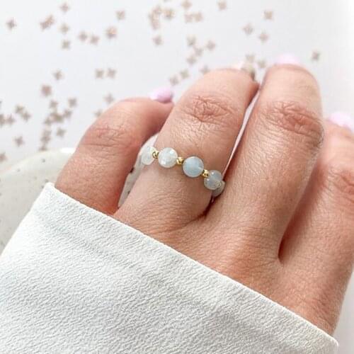 Korean Aquamarine Rings 2 Pcs Set for Women Girl Fashion Stainless Steel Jewelry All Handmade Blue Wedding Ring Set Wholesale