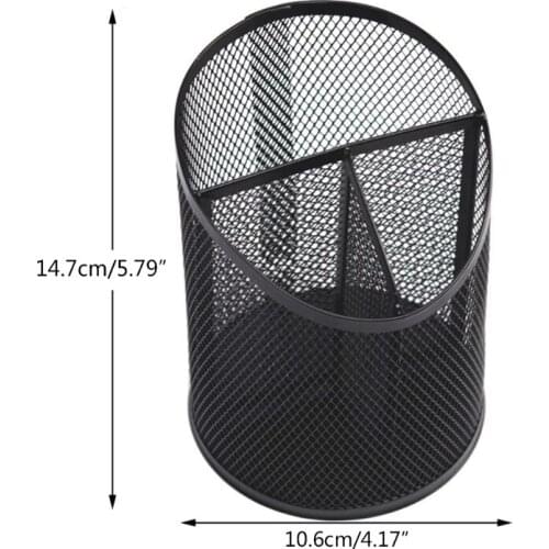 Round Steel Mesh High Quality Pencil Pen Pot Holder Pen Case Box Art Supply Organizer Art Brushes Black and Silver