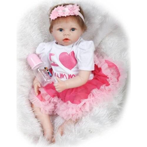Bebe doll reborn 22" reborn babies dolls soft silicone vinyl baby reborn girl dolls pink dress kids gift bonecas