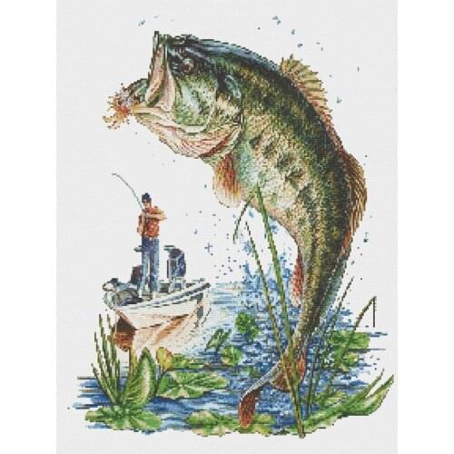 Hot Embroidery Fisherman Catching Outdoors ss Stitch Kit Amazoncro with 100% Cotton Flosses & Free Shipping for Customized Gifts