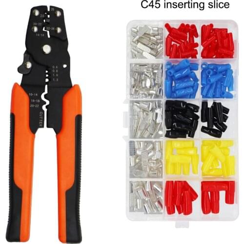 Multifunctional Crimping Pliers Stripping Cutting Tool 130PCS Cold Pressed Wire Terminal,C45 Copper cable Nose plier crimper