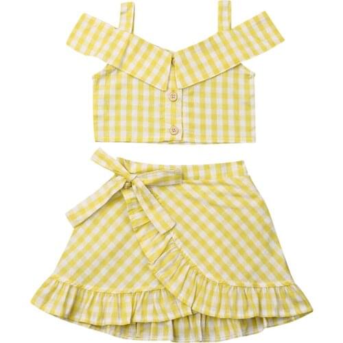 2020 Fashion Cute Toddler Baby Girls Clothes Sets Princess Plaid Clothes Vest Crop Top+Skirt Girls Summer Casual Outfit 18M-5Y