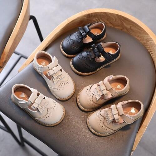 Toddler Baby Pu Leather Shoes Spring Autumn British Style Princess Girls Dress Shoes Party Wedding Flat Tassel Moccasins 2021
