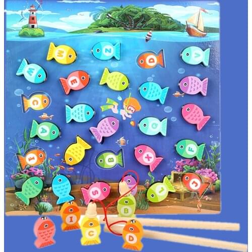 Montessori Childrens Magnetic Fishing Toy Early Education Enlightenment Multifunctional Parent-child Game Matching Toy