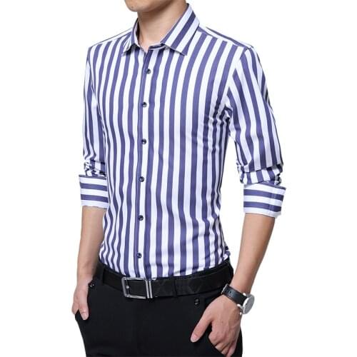 2019 New Fashion Designer Contrast Multi-Striped Casual Men Shirts Slim Fit Comfort Soft Button-down Design Cotton Shirt