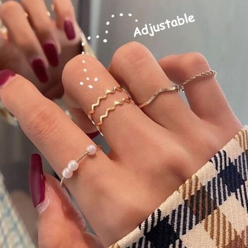 Multi Beaded Pearl Rings Set Natural Freshwater Pearl for Women Vintage Gold Silver Color Minimalist Ring Wedding Jewelry Gift