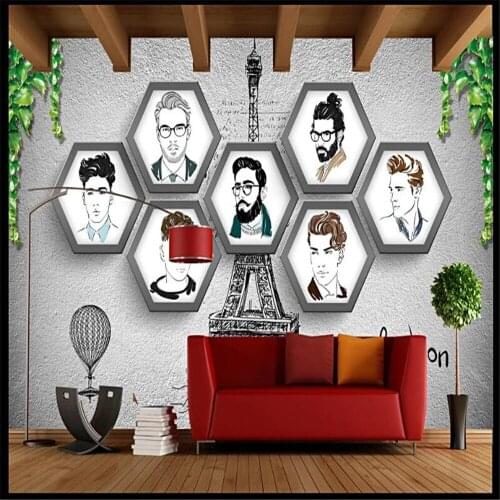 Milofi wall custom 3D printing wallpaper mural European and American hand-painted trend barber shop background wall
