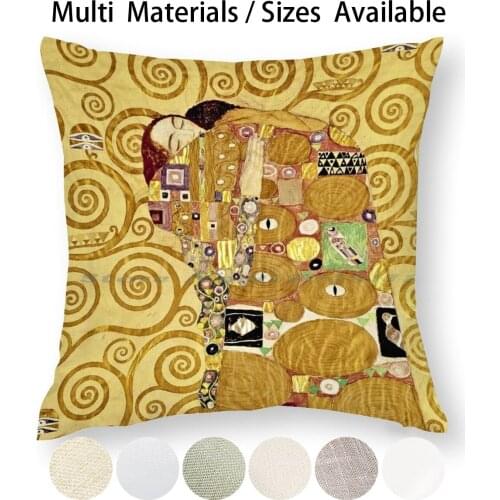 Gustav Klimt-Fulfilment Pillow Case Throw Pillow Cover Cotton Linen Flax Gold Love Boyfriend Girlfriend Birthday Wedding Event