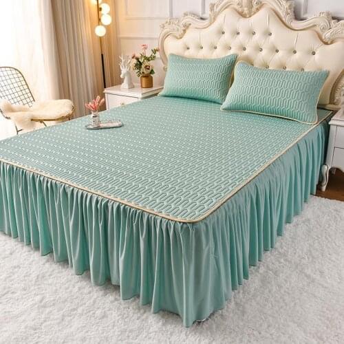 New black technology latex bed s three-piece non-slip fixed single-piece summer ice silk bedspread mattress bedr covebed linings