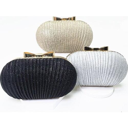 New Pleated Butterfly Goose Egg Women Gold Dinner Bag Oval Ladys HandBag Banquet Dress Chain Evening Purse