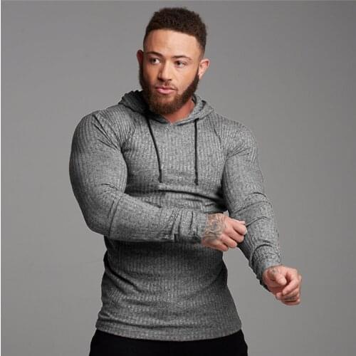 2020 New Arrival Mens Hooded Sweater Long Sleeve Fitness Clothing Mens Spring & Autumn Universal Long Sleeve Gym Shirt