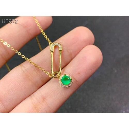 Charming natural green emerald gem pendant of necklace for women collarbone necklace real 925 silver gold plated party gift