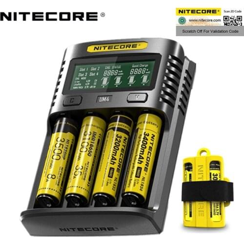 Original Nitecore UM4 USB four-slot QC Charger Intelligent Circuitry Global Insurance li-ion AA 18650 14500 16340 26650 Charger