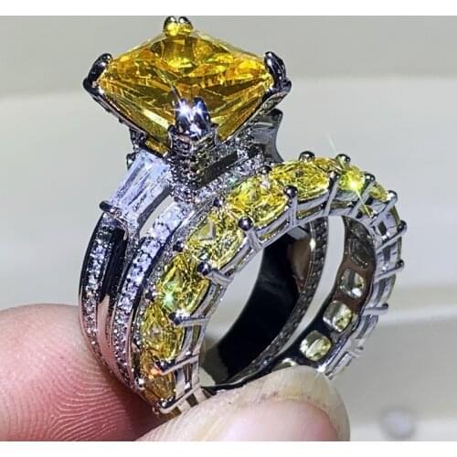 Choucong Original Hot Sale Couple Rings Luxury Jewelry 925 Sterling Silver Princess Cut Yellow 5A CZ Eiffel Tower Wedding Rings