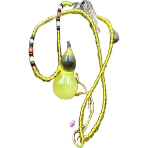 Old Hand Carved Amber Beeswax Beads Necklace Noble Temperament Colourful Necklace Gourd Pendant