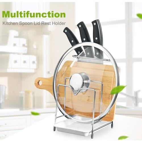 Stainless Steel Pan Pot Rack Cover Lid Rests Stand Spoon Knief Holder Kitchen Houseware Organizer Pantry Rack Kitchen Tools