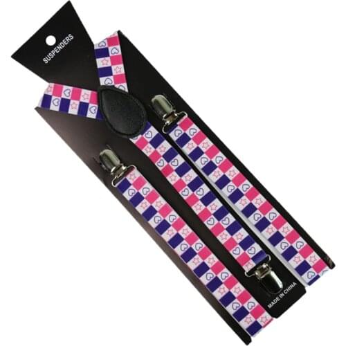 Heart Star Pattern Print Suspender 2.5cm Slim Elastic Adjustable 3 Clip Y-Back Clip-on Women Men Braces Suspender Gallus