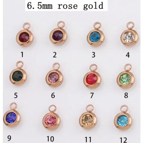 12Pcs/Lot Stainless Steel Birthstone Charms 6.5mm Rhinestones Month Birthstone Charms For DIY Jewelry Making Necklace