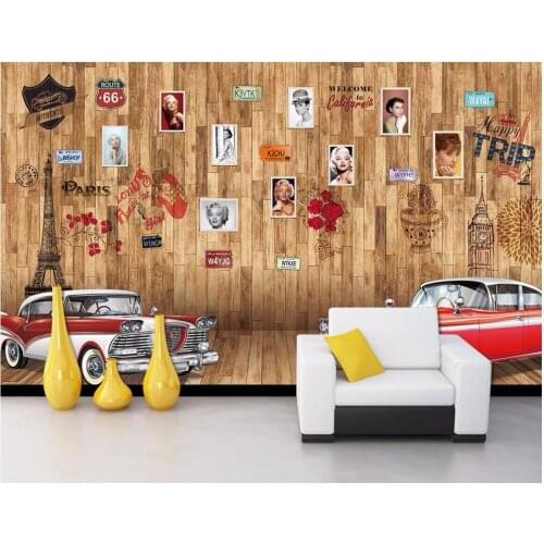 Custom photo 3d wallpaper European-style wooden grainy photo wall vintage car living room Home decor 3d wall murals wallpaper