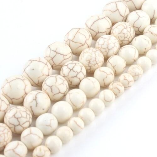 Natural Stone White Turquoises Howlite Round Loose Spacer Beads For Jewelry Making DIY Bracelet Necklace 15'' 4 6 8 10 12mm
