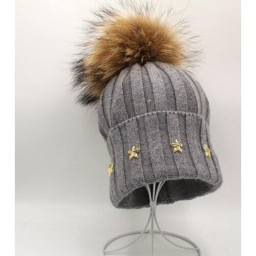 [Rancyword] Thick Winter Hats For Women angora Beanies Hat knitted wool warm Beanie With Back 2020 New Golden stars