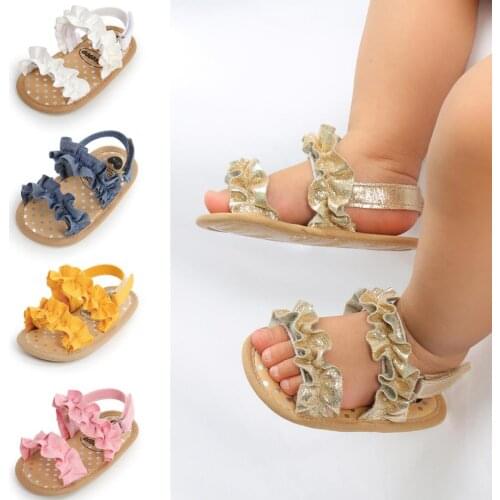 Baby Girls Summer Sandals Anti-Slip Soft Sole Ruffle Flat Shoes Toddler First Walker Sandals Baby Shoes
