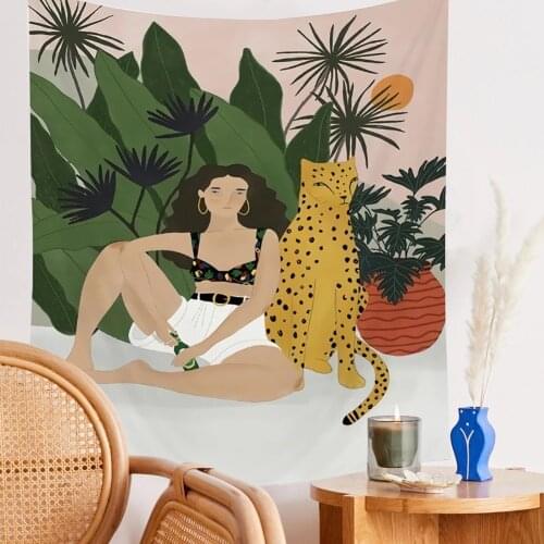 Animal Series Tapestry Nordic Hanging Wall Tapestry Background Cloth Boho Decor Wall Cloth Tapestry INS Tapestry JungleTigerGirl