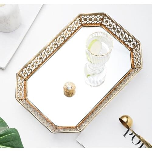Nordic Metal Storage Tray Fruit Food Teacup Home Storage Plates Golden Polygon Jewelry Necklace Display Tray