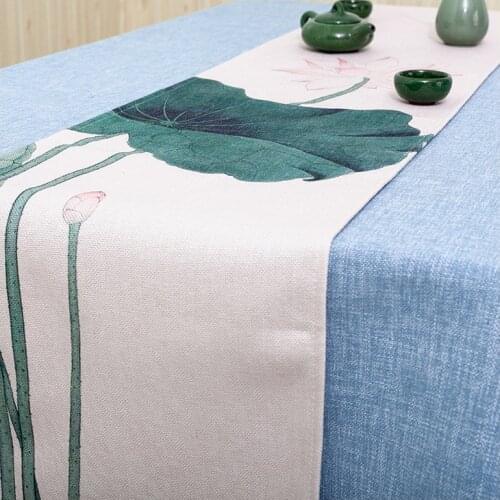 Chinese Lotus Table Runner Modern Furniture Cotton Fabric Bamboo Pattern Table Cloth
