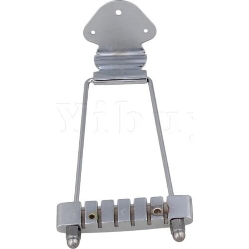 Yibuy Chrome 6 String Tailpiece For Electric Guitar W/3 Hole mounting plate