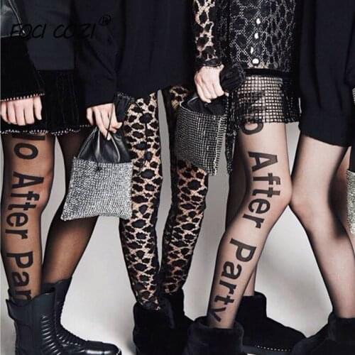 Womens No After Party Hosiery Tight High Waisted Pantyhose Semi Black Transparent Punk Sexy Letters Tattoo Tights Stockings