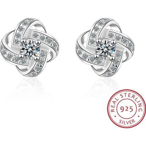 925 sterling silver zircon round circle stud earring in cz crystal jewelry fashion luxury women new love girl engagement earring