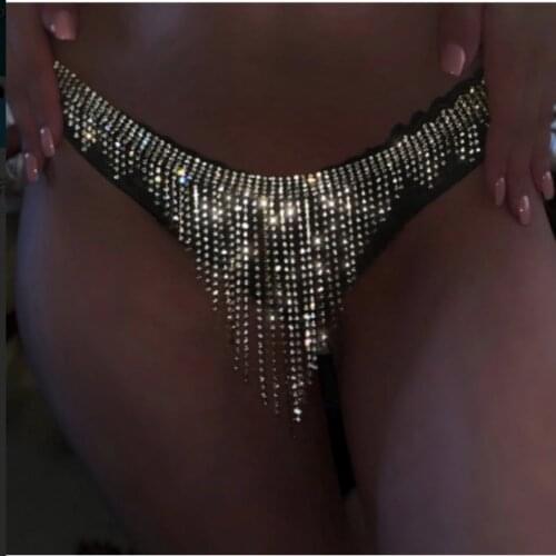 StoneFans Sexy Rhinestone Tassel Underwear Thong Panties For Women Crystal Body Chain Jewelry Hide-it Jewelry Valentines Gift