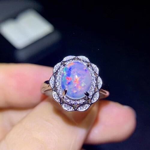 Beautiful natural opal gemstone ring for women real 925 sterling silver ring natural gem birthday party gift l 8*10mm size oval