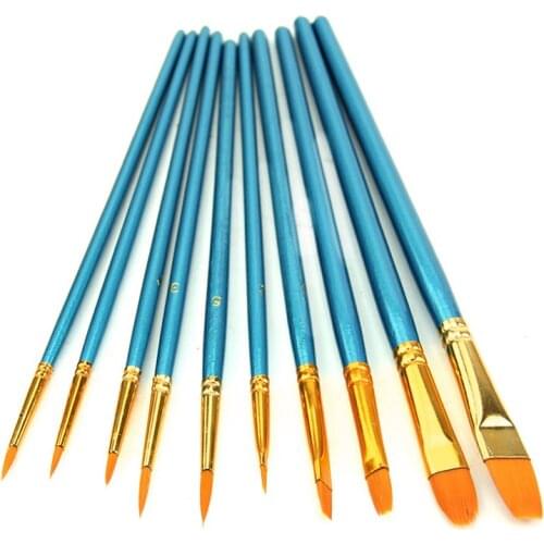 10Pcs Watercolor Round Pointed Acrylic Tip Nylon Hair Artists Paint Brush Set E56C