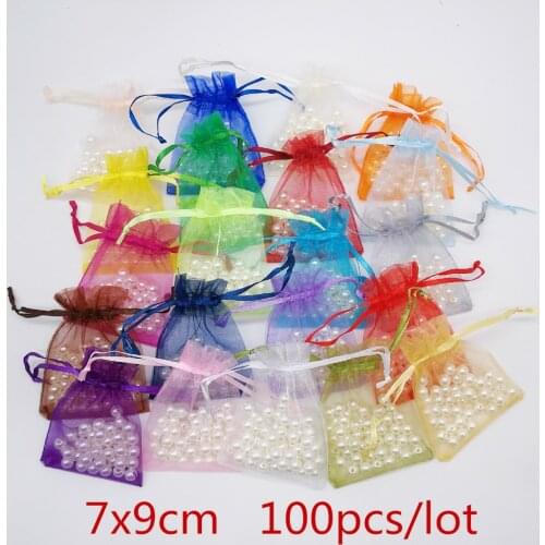 100pcs 7x9cm Organza Bag Jewellery Pouch Jewelry Packaging Display Organza Drawstring Wedding Gift Bag Jewelry Packaging Pouches