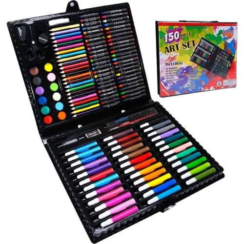150Pcs/set Art Painting Pencil Kit, Kids Children Graffiti Drawing Tools Colored Pencils Paper Clips Paint Brush Stationery Set
