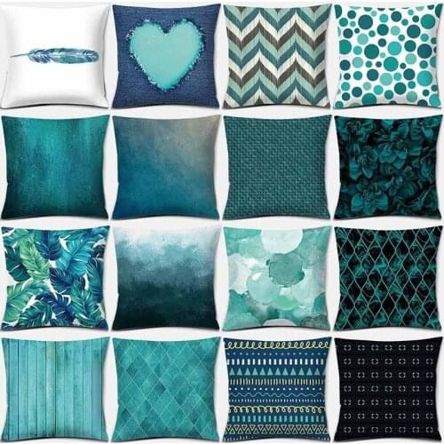 16 Styles Stylish Teal Blue Double-Sided Printing Natural Square Pillowcase Home Decoration Car Sofa Cushion Cover Textiles