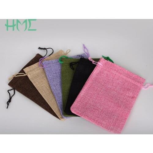 2017 New 13x18mm 5pcs 6 Colors Linen Cotton Drawstring Bag Wedding Christmas Gift Pouch bag For Jewelry & Festival Accessories