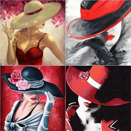 DIY 5D Diamond Painting Hat Woman Diamond Embroidery Rhinestone Full Round/Square Mosaic Cross Stitch Home Decor Manual Art Gift